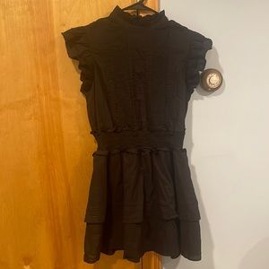 Cleobella Versailles Black Linen Cotton blend ruffle mini dress size Medium NWOT
